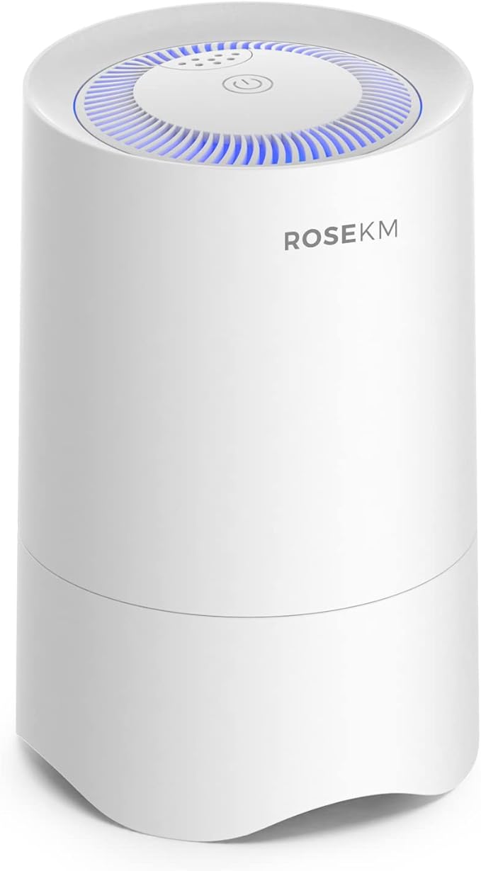 Rosekm Small Air Purifier for Home Bedroom, Personal Desk Mini Air Purifier, Room Hepa Air Purifier Fresheners Cleaner for Dorm, Pets, Smoke, Desktop, Office (White)