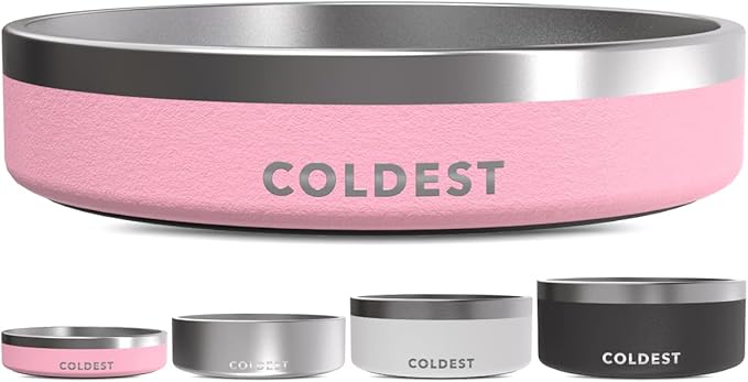 Coldest Dog Bowl - Anti Rust Metal, Non Slip, 3 Layers Insulated Stainless Steel Dog Bowls - Spill Proof & Heavy Duty - Water Bowl for Dogs, Cats & Pets, Dish Washer Safe (21 oz,Cotton Candy Pink)
