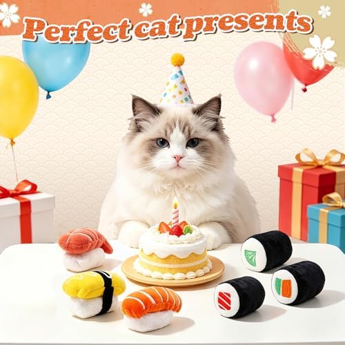 CiyvoLyeen Plush Sushi Catnip Toys for Indoor Cats 6 Pack - Image 6
