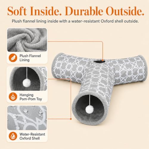 Plush Inside 3 Way Cat Tunnel Geometric, Diameter 9.8 Inch - Image 4