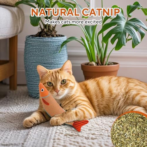 AUSCAT Cat Catnip Toys, 3PCS Catnip Fish Toy for Cats, Cat Kicker Toys with Crinkle Sound, Interactive Plush Soft Cat Toys for Indoor Cats and Kittens - Image 5