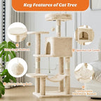 DUMOS Small 44 Inch Cat Tree Tower with Natural Sisal Scratching Posts - Image 3
