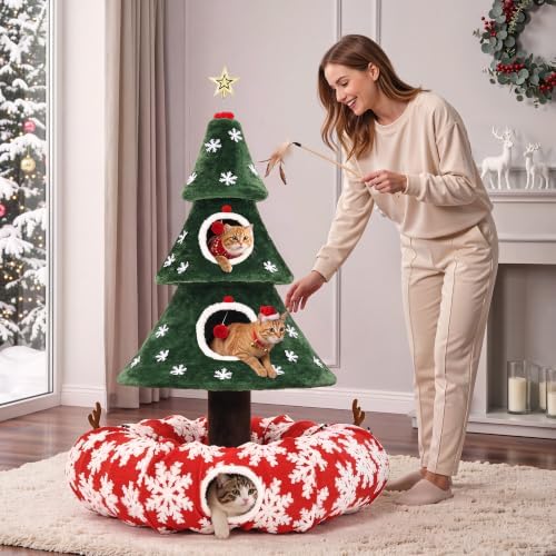 YITAHOME 58.2in Christmas Cat Tree with Cat Tunnel - Image 2