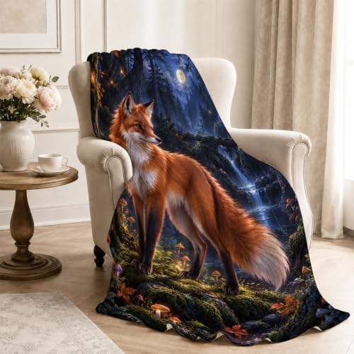 Red Fox Throw Blanket Moonlit Forest Woodland Animal Gifts 40''x50'' - Image 4