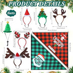 Paterr 12 Pcs Christmas Dog Bandanas, 6 Reindeer Headband 6 Plaid Scarf - Image 2