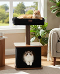 Nordic Loft Cat Tree, Compact 30" Walnut Wood Tower for Kittens | Walnut Wood Finish, Soft Padded Perch, Sisal Scratching Post, Cozy Hideaway Condo, Floor-Mounted Stable Base, Indoor Use