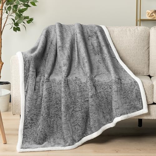 PAVILIA Sherpa Throw Blanket for Couch Sofa Bed, Melange Dark Gray, 50x60 - Image 4