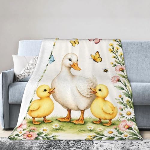 Cute Duck Blanket Duckling Butterfly Floral Throw Gifts 80"x60" - Image 2