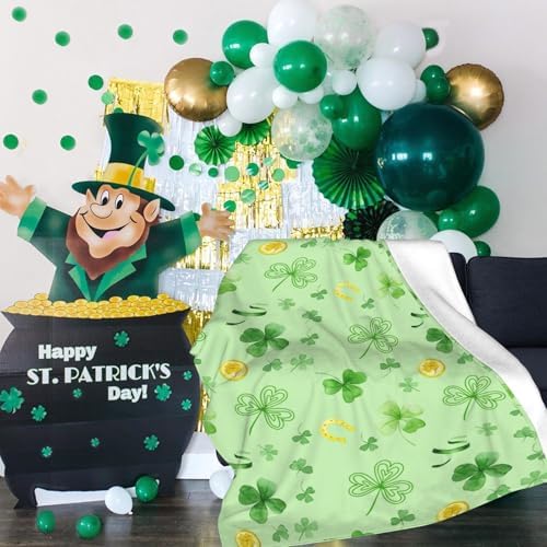 St. Patrick's Day Shamrock Greens Blanket, Ireland Lucky Clovers Throw Blanket, Horseshoe Gold Coin Flannel Blanket, Soft Lightweight Warm Fleece Blanket for Chair Sofa Couch, 40 x 50 Inch - Image 5