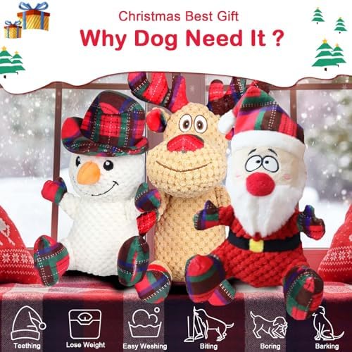 3 Pack Dog Christmas Squeak Toys, Plush Squeaky Medium & Small Dog Chew Toys, Stuffed Squeaky Toys for Dogs Puppy - Funny Cute Dog for Dog Birthday - Image 2