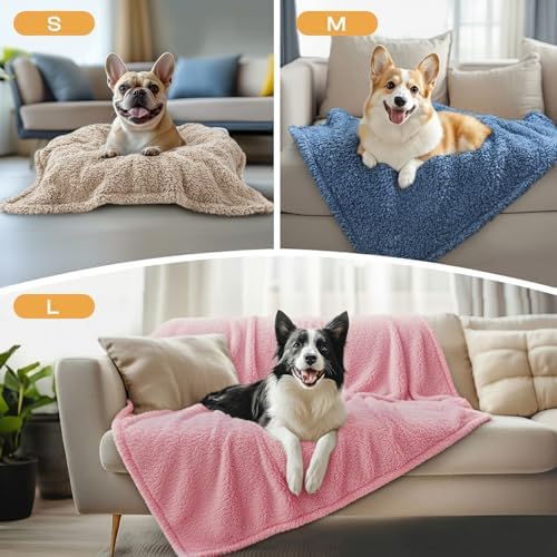 Luciphia 1 Pack 3 Calming Dog Blanket Fluffy Premium Fleece Pet Blankets Soft Sherpa Throw for Dogs Puppy Cat Beige/Pink/HazeBlue Large (41" x31") - Image 3