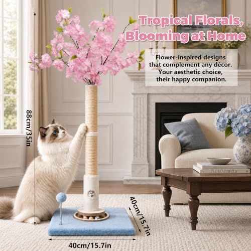 Fantasreen Pink Flower Scratching Post 35'' with Interactive Toys for Indoor Cats - Image 5