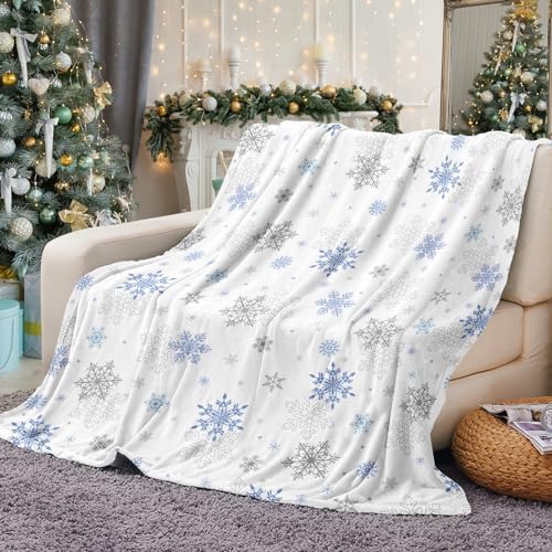 Tupmnbry Christmas Throw Blanket White Snowflake Blanket Super Soft Flannel Fleece Blankets Winter Plush Fuzzy Warm Bed Blankets Xmas Holiday Decor for Couch Bed 50"X60" by Tupmnbry