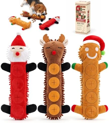Christmas Dog Toys, Hide and Seek Squeaky Plush Set for Dogs by VOXGET