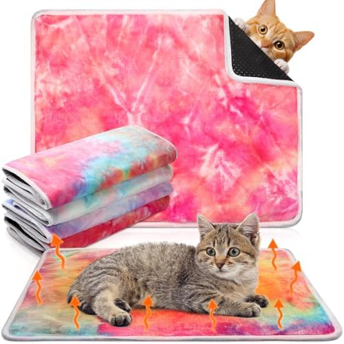 4 Pack Self Heating Cat Pad Self Warming Dog Mat, Tie Dye, 16 x 20 Inch by Clysee