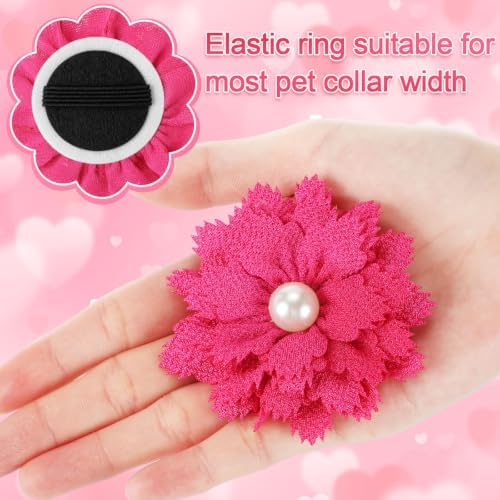 Hoteam 50 Pcs Dog Collar Flowers Bows Accessories, Rose Red - Image 4