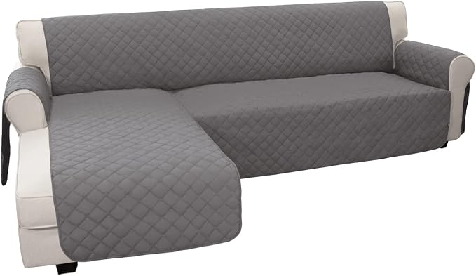Easy-Going Reversible L-Shape Sectional Couch Cover, Large, Gray/Gray | Soft Sofa Slipcover For Dogs, Fits Left/Right Chaise Lounge Protector, Water Resistant Mat For Living Room