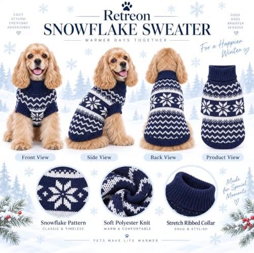 Dog Sweater for Medium Dogs Girl Boy Winter, Dog Clothes, Blue, L - Image 4