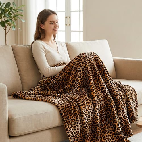 Vessia Leopard Throw Blanket for Couch, Soft Flannel Fleece, 50 x 60 in - Image 4