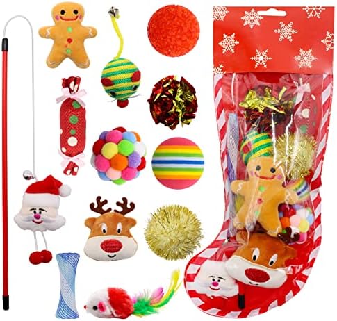 Christmas Stocking Cat Toys, 12PCS Xmas Cat Toy Set with Mouse, Squeaky Toys, Balls, Cat Teaser, Indoor Interactive Cat Gift by Yeghujar