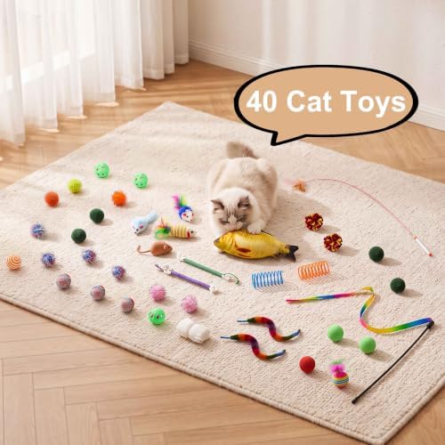 Cat Tunnel Bed with 40 Pcs Interactive Cat Toys, Blue - Image 4