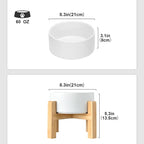 SPUNKYJUNKY Ceramic Elevated Dog Bowls 2 Pack - 8.3inch Raised Dog Bowls with Non-Slip Wooden Stand for Large Dogs Dishwasher Safe(White,60OZ*2)