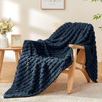 BEDELITE 3D Checked Navy Fleece Throw Blanket for Couch, 50x70 Inch by BEDELITE