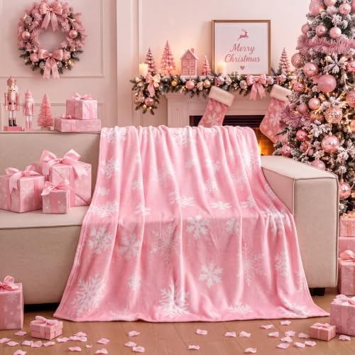 Fuweave Pink Christmas Throw Blanket 50 x 60 Inches Snowflake Throw Blanket - Image 4