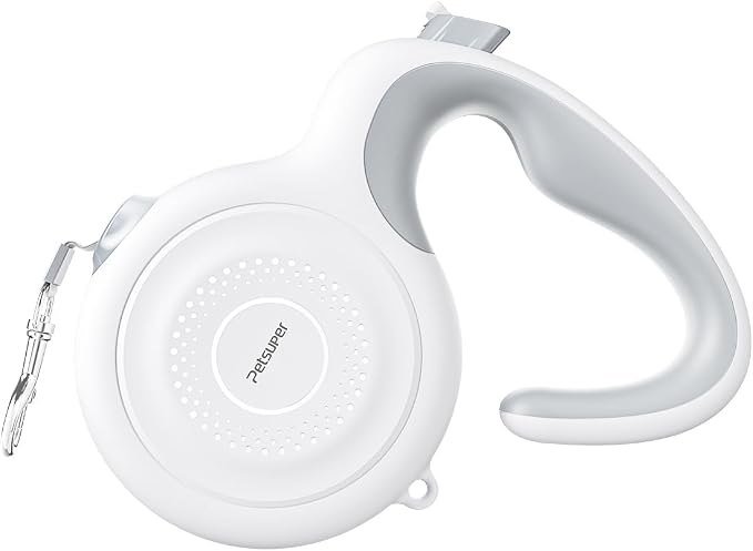 Retractable Dog Leash, 10Ft Nylon Tape, 360° Tangle-Free, Ergonomic Lightweight Handle for Small & Medium Dogs (White)