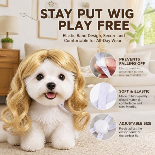 6 Pack Funny Cat and Dog Wig, for Pet Halloween Costumes - Image 3