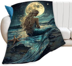 Mermaid Throw Blanket Beach Moon Night Mermaid Stuff Gifts for Kids Girls Boys Adults Women Men Soft Cozy Warm Plush Fluffy Fuzzy Fleece Blanket Decor 40''X50'' - Image 7