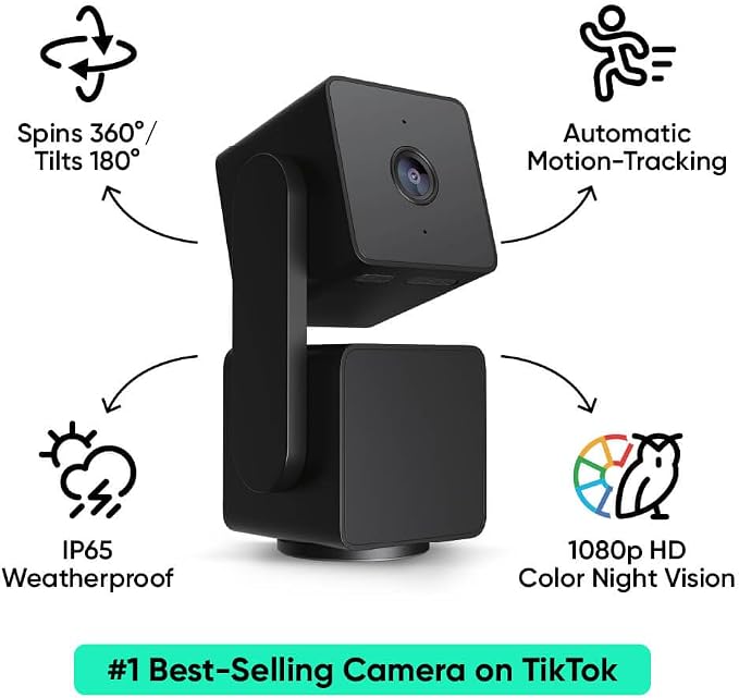 WYZE Cam Pan v3 Indoor/Outdoor IP65 1080P 360° Pan/Tilt/Zoom WiFi Smart Home Security Camera, Motion Tracking for Baby/Pet, Color Night Vision, Compatible with Alexa & Google Assistant