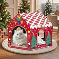 Christmas Cardboard Cat House for Indoor Cats with Scratcher Pad, Xmas House Holiday Hideout Decorations by MAKEPETLUCKY-WelcometoCatTunnelClub