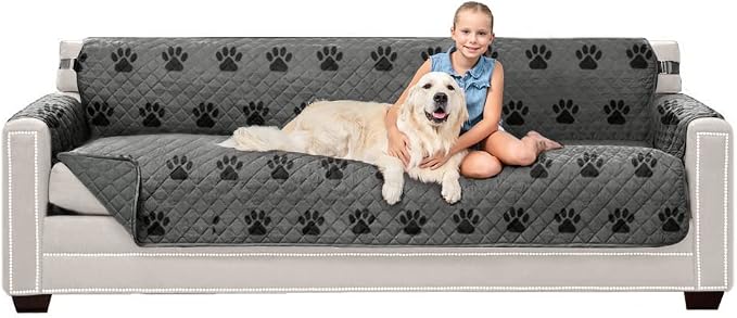 Sofa Shield® Couch Slip Covers for Dogs, Reversible Furniture Protector with Strap, Stain and Tear Resistant Cushion Cover, 88 inch Seat, Machine Washable Slipcover Pets, Cats, Gray Black