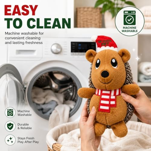 Christmas Hedgehog Squeaky Dog Toy for Small & Medium Dogs, Soft Plush Stuffed Puppy Toy with Built-In Squeaker, Interactive Indoor Play Toy for Gentle Chewers, Machine Washable Holiday Dog Gift - Image 6