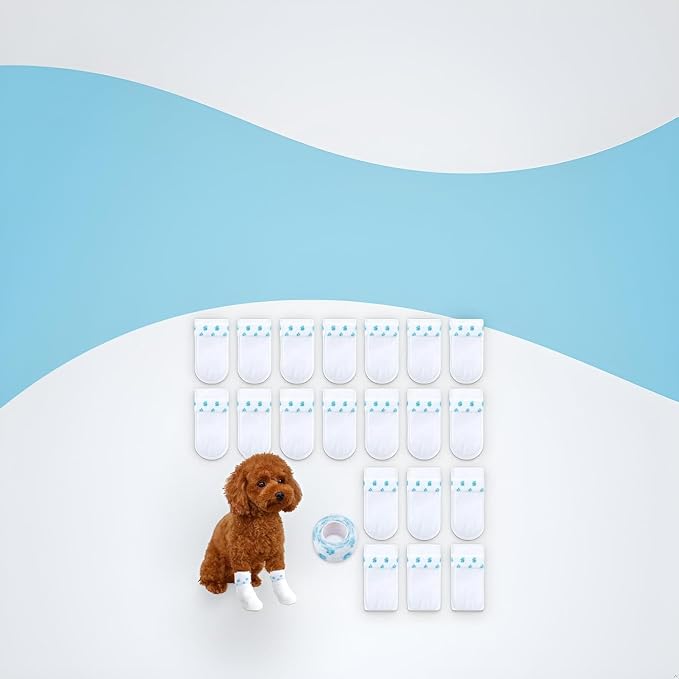 20 Pcs White Disposable Dog Boots for Paw Protection, 20 Pcs Disposable Dog Shoes with Adjustable with Adhesive Tape for Small Medium Large Dogs, Dog Socks to Prevent Paw Licking(S (5-16lb))