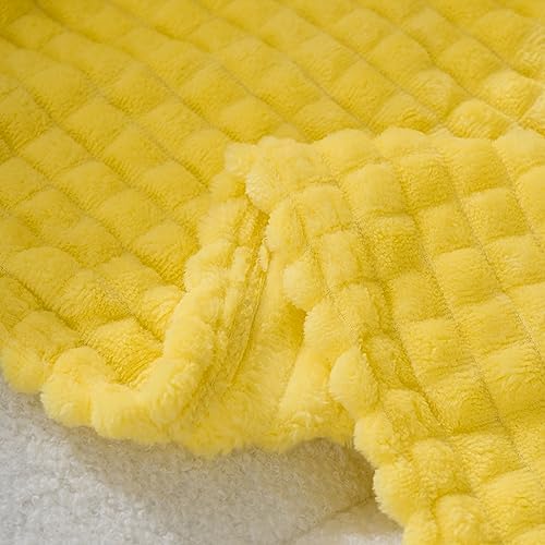 Puncuntex Fleece Throw Blanket Bright Yellow 60"×80"with Square Grid Design - Image 6