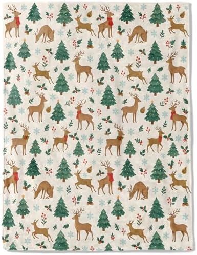 Reindeer Christmas Decorative Throw Blanket, Deer Tree Snowflake Print Decoration, Flannel Winter Blankets for Couch Bed Sofa, Holiday Home Decor, Xmas Festival Gifts for Adults 40x50 Inch by AINORI