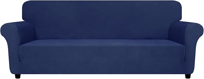 ZNSAYOTX Oversized Super Stretch Couch Cover (92"-115"), New Striped Sofa Covers Comfortable & Durable, Dog Cat Pets Friendly Extra Large Spandex Sofa Slipcovers (Navy Blue, XL Sofa)