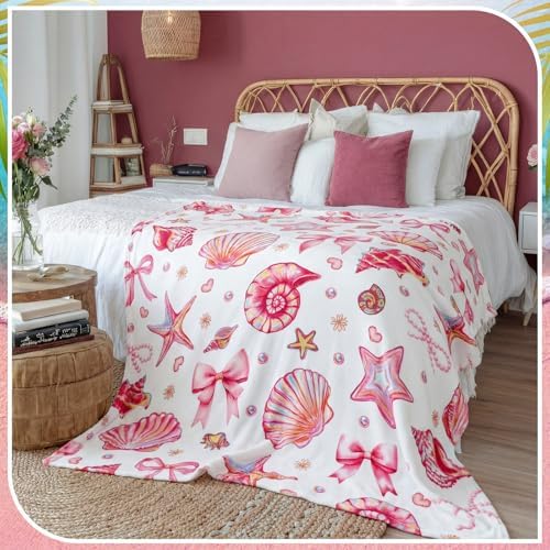 Breling Pink Ocean Beach Throw Blanket Seashells Starfish 50x60 Inch - Image 6