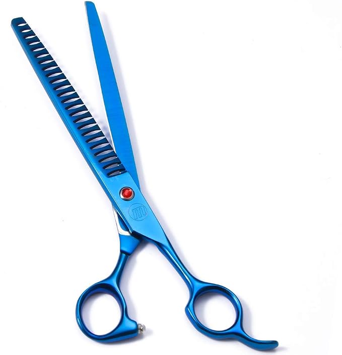 Moontay 8" Professional Dog Grooming Scissors Set of 5 with Pet Comb & Bag | Pet Grooming Chunkers Shears for Dog, Curved Dog Grooming Scissors, Thinning Shears for Dog with Grooming Comb, Blue
