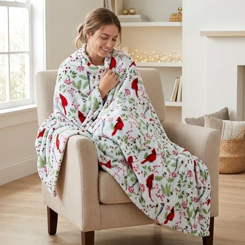 Elegant Comfort Luxury Velvet Super Soft Christmas Prints Fleece Blanket-Holiday Theme Home Décor Fuzzy Warm and Cozy Throws for Winter Bedding, Couch and Gift, 50 x 60 inch, Cardinal - Image 6