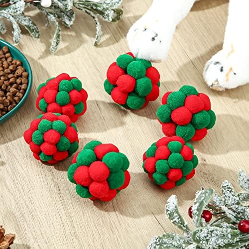 Queekay 6 Pieces Christmas Cat Toy Balls with Bell, 2 Sizes Soft Fuzzy Colorful Interactive Kitten Cat Toys - Image 7