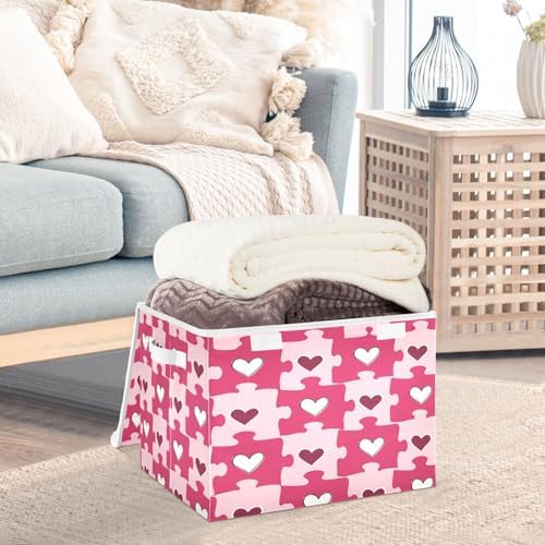 Bolaz Heart Shaped Love Puzzle Storage Bins with Lids and Handles, Foldable Storage Box Storage Basket with Cover Collapsible Organizer Containers for Home Closet, Shelves - Image 5