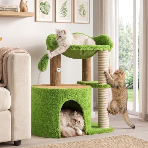 WOOCHPET Small Cat Tree with Scratching Post and Cat Hammock for Kittens by WOOCHPET