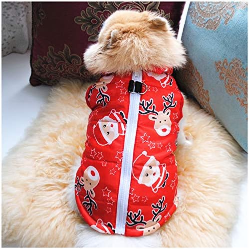 SEIS 2 Pcs Christmas Dog Cotton Wadded Jacket Snowman Pet Coat with Harness Hook Xmas Elk Cats Hoodie Vest Santa Claus Puppy Costume for Cats Small Medium Dogs (S (Chest Circumference 44cm/17.32")) - Image 3
