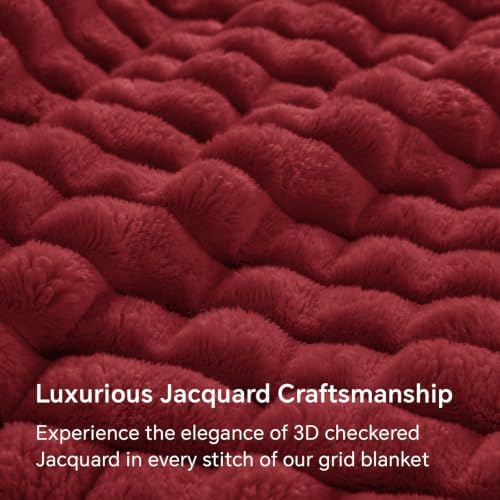 BEDELITE 3D Checked Burgundy Fleece Throw Blanket for Couch, 50x60 Inches - Image 4