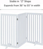unipaws 36”H Free Standing Pet Gate for Dog, Tall Wooden Dog Gate, 60” Wide | Foldable Pet Fence for Doorway, Stairs, Step, Expandable Doggy Barrier, Room Divider, Indoor Use, White