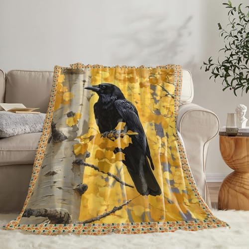 Crow Blanket for Girls Women Boys Men Adults Kids Soft Cozy Fleece Raven Throw Blankets Gifts Warm Flannel Plush Lightweight Decor for Couch Bed Sofa 50"X40" - Image 4