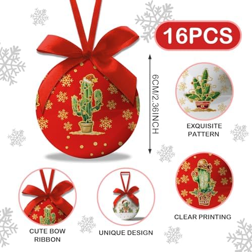 Cactus Christmas Decor - Cactus Ornament Tree Decorations Hanging Balls, Christmas Cactus Decorations Ball 2.36 Inch for Xmas Tree Party Home Holiday，Xmas Gifts Set of 16Pcs - Image 2